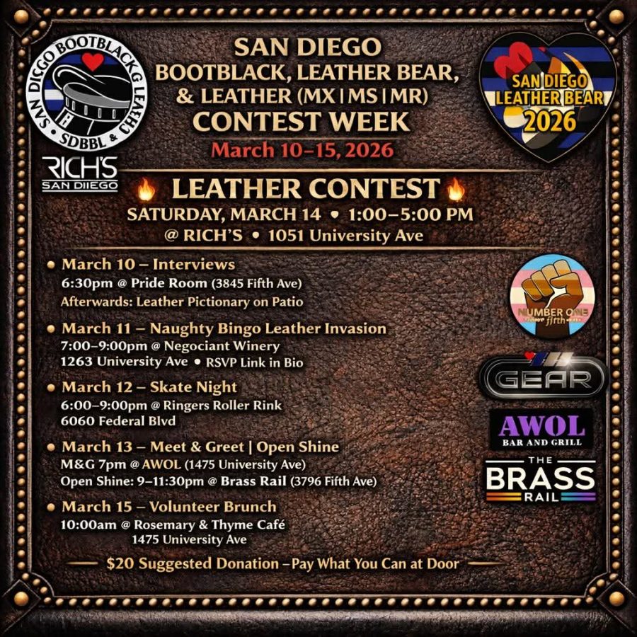 San Diego Bootblack, Leather Bear, and Leather (MX | MS | MR) Contest Week. March 10 - 15, 2026
